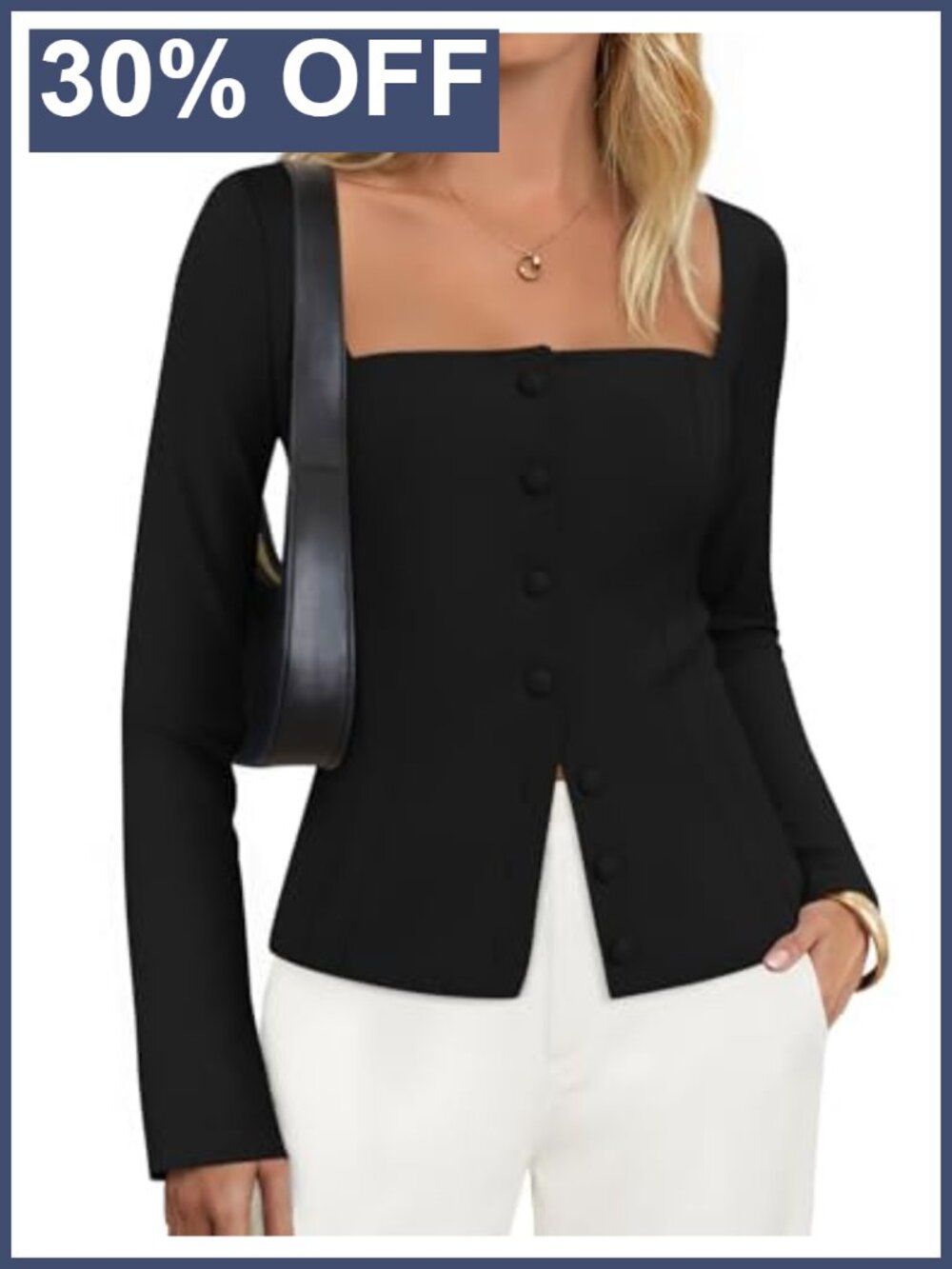 Women's Fitted Business Casual Blazer Square Neck Long Sleeve